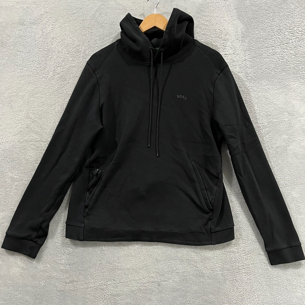 Hugo‎ Boss Hoodie Mens Large Black Hooded Sweatshirt Pockets Logo Pullover